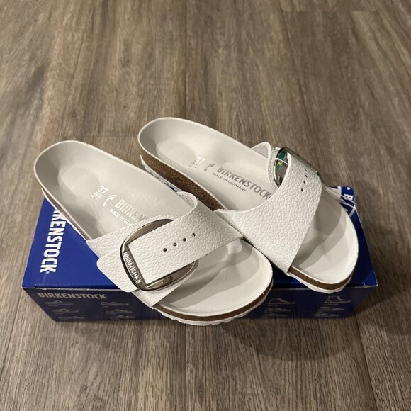 Birkenstock Madrid Big Buckle Sandal White Leather Wms EU 39 US 8-8.5 - Picture 1 of 5